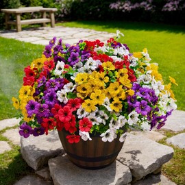 Vbhksf 20 Bundles Artificial Flowers for Outdoors – UV Resistant Faux Silk Eucalyptus and Colorful Daisy Plants for Porch, Patio, Garden, Planters, and Window Box – Realistic Spring and Summer Decor