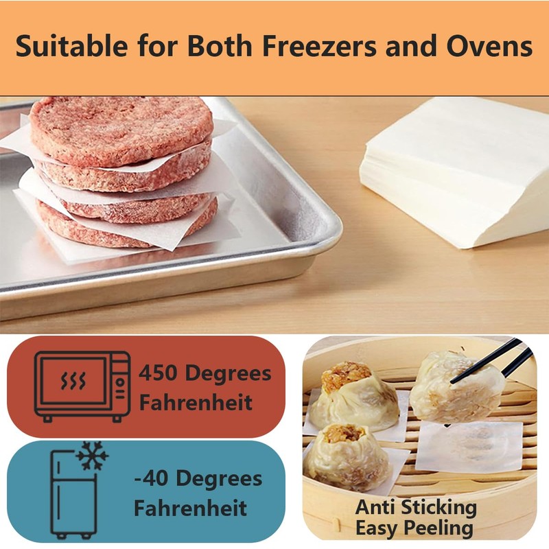Vlwltl 100Pcs 6" x 6" Unbleached Parchment Paper, Burger Patty