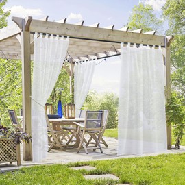 PONY DANCE Outdoor Curtains, White Transparent Outdoor Curtain, Waterproof, 2 Pieces, Patio Curtains with Velcro Fastening, Linen Look, Outdoor Curtains for Gazebo, H 274 x W 137 cm