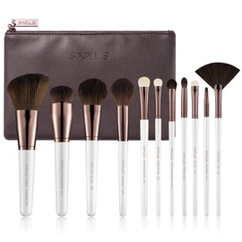SIXPLUS White Pearl Makeup Brushes Set of 11 with Makeup Pouch, Elegance Series