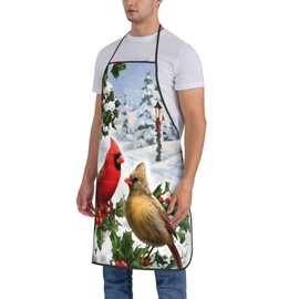 LANAIQO Christmas Aprons for Women Men Kitchen Chef Winter Cardinal Birds Apron with Pockets Cooking BBQ Gardening Holiday Kitchen Decor Christmas Cardinal Gifts for Women
