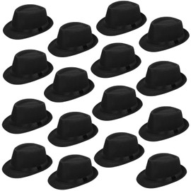 Lasnten 16 Pcs 1920s Hats Bulk for Men Short Brim Sun Panama Hats for Men Women Party Costume, Circumference 60 cm(Black)