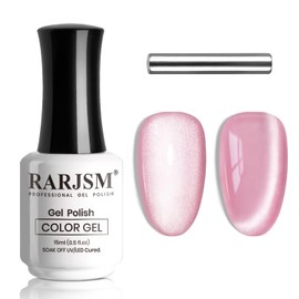 RARJSM Ceramic Cat Eye Gel Nail Polish Clear Jelly Pink Smoothie White Glitter 15ml Mirror Glass Shimmer Velvet Cateye Gel Polish with Magnetic Stick UV LED Curing Require Soak Off Home Salon