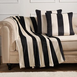 OHS Ultra Soft Stripe Print Throw, Mono - 125X150Cm