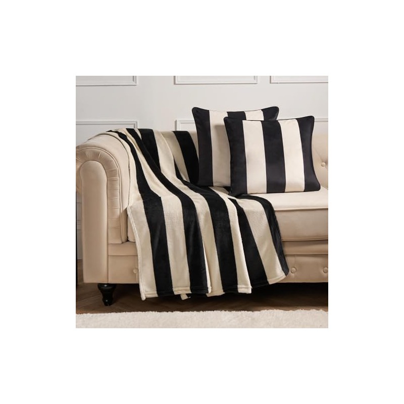OHS Ultra Soft Stripe Print Throw, Mono - 125X150Cm