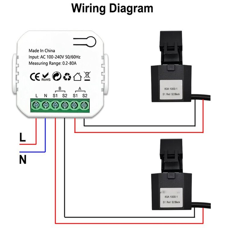 WiFi Smart Energy Monitor Single Phase Clamp Electricity Meter 100‑240V