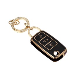 MACHSWON Car 3 Button TPU Smart Keyless Entry Remote Control Key Fob Case Black for Volkswagen Eos Golf MK6 Jetta Passat Polo MK5 Tiguan with Chain