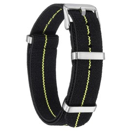 sourcing map Elastic Nylon Watch Band 20mm One-Piece French Watch Strap Waterproof Replacement Wristwatch Strap with Silver Buckle for Men Women, Black/Yellow