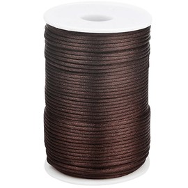 CABODYALS 91.4M 2MM Dark Brown Trim Cord Smooth Soft Silk Polyester Satin String Rattail Soild Kumihimo Thread Bulk Rolls with Spool for Sewing Making Jewellery Bracelets Macrame Beading Diy Supply