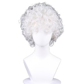 NiceLisa Granny Curly Wigs Silver White Mrs Santa Claus 100th Days of School Old Lady Cosplay Wigs