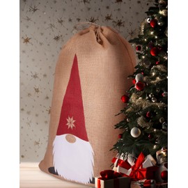 BRUBAKER Christmas Sack Gnome - 31.5 Inches Holiday Gift Bag - Santa Gnome Sack with Drawstring for Gift Wrapping - Gnome with Beard and Big Nose Design