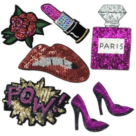 Parche bordado de labios/lápiz labial, parches para coser en lentejuelas, ropa para mujer, niña