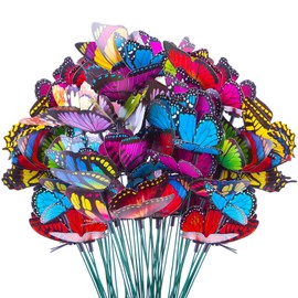 VGOODALL 50pcs Butterfly Garden Decorations, 11.5 inch Plastic Butterfly Stakes Ornaments Artificial Butterflies for Flower Bouquet Arrangements Crafts Outdoor Wall Patio Plant Yard Decor