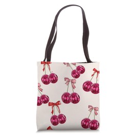 Aesthetic Cherry Pink Bow Coquette Cute Girl Tote Bag