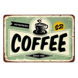 AOYEGO Coffee Tin Sign,Cafe Poster Hot and Fresh Vintage Metal Tin Signs for Cafes Bars Pubs Shop Wall Decorative Funny Retro Signs for Men Women 8x12 Inch