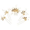 CHIORGONE ブライダルヘアアクセサリーセット-ゴールドリーフ&パールヘアコーム&ピン 5個セット、花嫁、ブライズメイド、フラワーガール用クリスタル付きウェディングヘッドピース