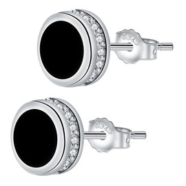 J.MUEN Black Earrings Silver 925 Women, Hypoallergenic Black Unisex Stud Earrings with Cubic Zirconia, Jewellery Gifts for Men Women, Silver, Cubic Zirconia