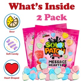 Valentine's Day Conversation Hearts Candy, Bulk 26 oz, SourPatchKids Fruity Mini Conversation Heart Shaped Candies with Kids Messages, Pastel Colored Valentine's Day Candy Hearts For Gifting, Friendship and Classroom Exchange