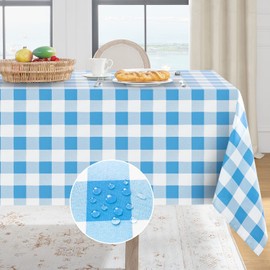 Softalker Checkered Rectangle Tablecloth - 60 x 120 Inch Waterproof, Spillproof and Washable Polyester Gingham Table Cloth for Outdoor Picnic, Camping, Kitchen and Holiday Dinner, Blue and White