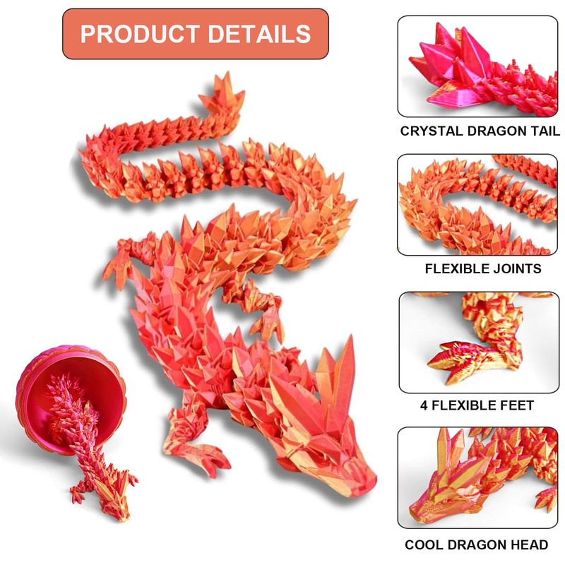 Myqiqi 3D Printed Dragon in Egg, Fully Movable Crystal Dragon
