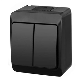asvendo elektro Hermes Modern Surface-Mounted Series/Light Switch/Double Switch/Multiple Socket/IP44 Waterproof/Outdoor Use/Black (Double Switch)