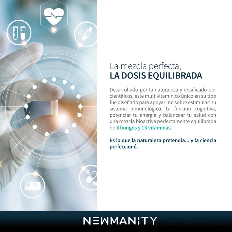 Newmanity | Hongos Y Multivitamínico 120 Cáps Daily Mushroom Sabor