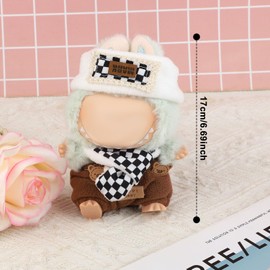 Gosknor Doll Clothing Set, Cute Hat Scarf and Overalls Plush Toy Outfit Accessories for 15cm 17cm Doll (Style 2)