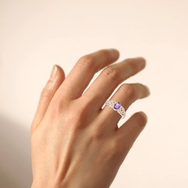 praymos Amethyst 925 Sterling Silver Birthstone Ring for Women Girls Gemstone Ring Celtic Knot Statement Adjustable Ring Oval Open Birthday Jewelry