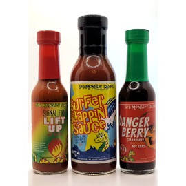 Sea Monster Sauces Sampler - 1 Bottle Surfer Slappin! Sauce - 1 Bottle Danger Berry - 1 Bottle Lift Up Hot Sauce