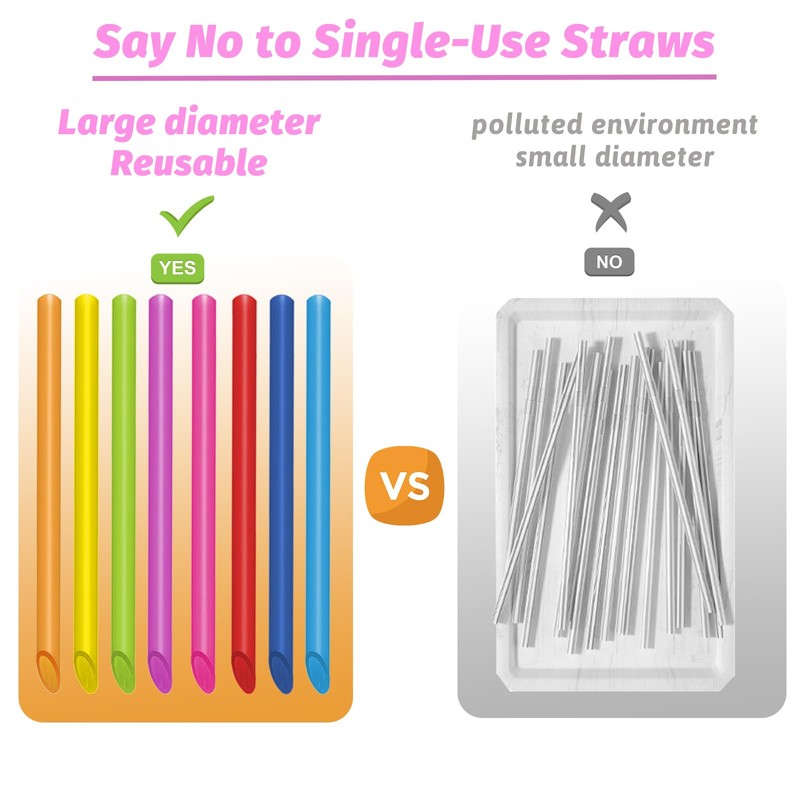 vgggrd 12 Pack Reusable Plastic Boba Straws, 12 mm X