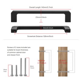 TUNNY 10 Pack Modern Cabinet Handles-5"/128mm Screw Spacing Matte Black Solid Furniture Hardware Handles Cabinet Hardware Kitchen Cabinet Handles for Bathroom Drawer Pulls