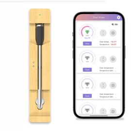 WiFi Bluetooth Wireless Meat Thermometer,Smart Wireless Meat Thermometer Digital Real-Time Alerts Smart Bluetooth Probe for BBQ, Grill, Oven, Smoker,Air Fryer,Smart App Support iOS/Android