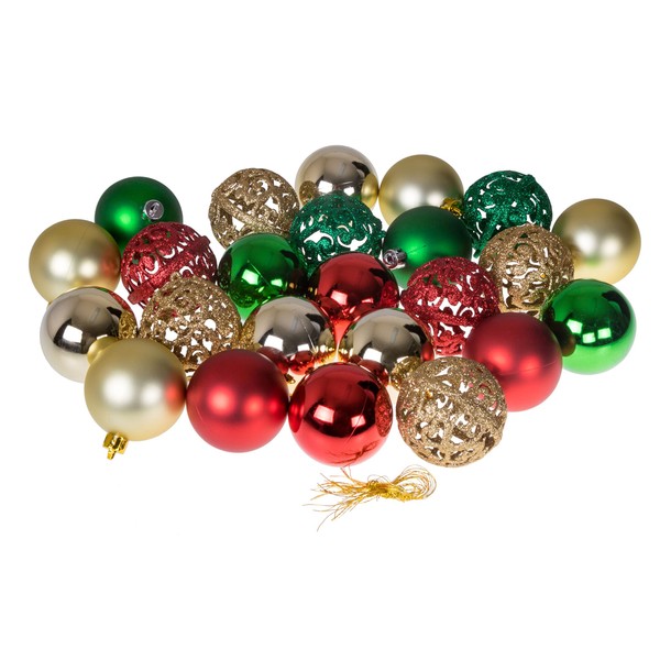 Clever Creations 24 Pack Mixed Christmas Ball Ornament Set, Shatterproof Holiday Décor for Christmas Trees, Red, Green and Gold