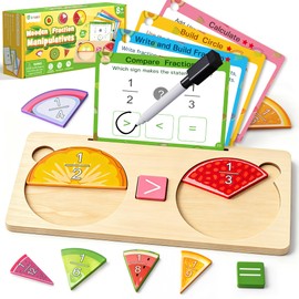 D-FantiX Wooden Fruit Fraction Manipulatives, Wood Fraction Tiles & Fraction Circles Set, Montessori Fractions Learning Kit for Kids, Math Manipulatives for Elementary School