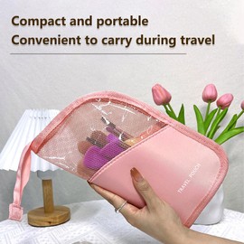 Lyyxjsltd Makeup Brush Bag High Capacity Multifunctional Makeup Brush Organiser Half Clear Portable Travel Makeup Brush Holder Waterproof Standing Zipper Cosmetic Brush Pouch Polyester Makeup Brush