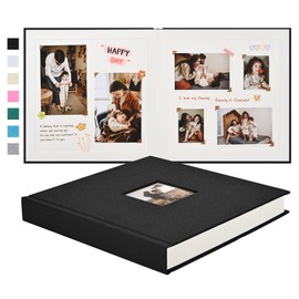 Pssoss 10 x 10 Inch DIY Scrapbook Album 40 Pages Linen Hardcover Kraft White Paper Scrap Book Photo Albums Memory Book for Baby Wedding Family Anniversary Photo Album (Black, 40 pages)