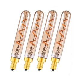 4 Pack T20(T6) Vintage LED Spiral Filament Bulb, Dimmable E12 Candelabra Base, 3W 2200K Warm White 300LM Amber Glass Tubular Edison Light Bulbs, 30Watt Equivalent, Filament Decorative Bulb for Home