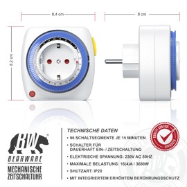 CSL-Computer CSL - 3 x Timer Switch, Mechanical Timer Socket, Timer Socket 24 Hours, 3680 W Mechanical Timer, Analogue Timer Switch, 96 Segments, 15 Minute Interval