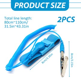 Fadbudss 2 PCS Anti-Static Metal Adjustable Wrist Strap Coated, ESD Grounding PC Earthing Band, Reusable Anti-Static Wrist Straps Equipped with Alligator Clip Prevents Build up of Static Electricity