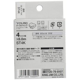 【純正】 キングジム(Kingjim) テプラPROテープカートリッジ 4mm 透明ラベル/黒文字 長さ8m ST4K