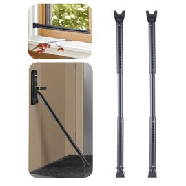 HoneSecur 2 Pack 2-in-1 Door Security Bar & Sliding Patio Door Stopper Security Jammer Bar Child Proof Adjustable Constructed of High Grade Iron Window Doors Security Bars, Black