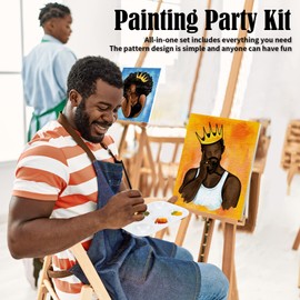 2 Pack Canvas Painting Kit Bundle Love Couple Pre Drawn Canvas for Painting for Adults, Paint and Sip Party Supplies, Afro King Queen, Couples DIY Date Night Paint Activities(12x16)