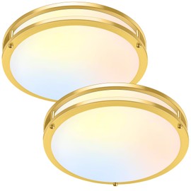 Brightever LED Ceiling Light Fixture, 36W 4400Lm Flush Mount Ceiling Lights, Dimmable 5CCT 2700K/3000K/4000K/5000K/6500K, 13 Inch Super Bright Modern Bedroom Lamps for Kitchen Hallway, Gold, 2 Packs