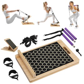 Pilates Workout Kit，3-in-1 Pilates Workout，Slant Board with Resistance Bands Family Portable，Calf Stretcher Training Kit