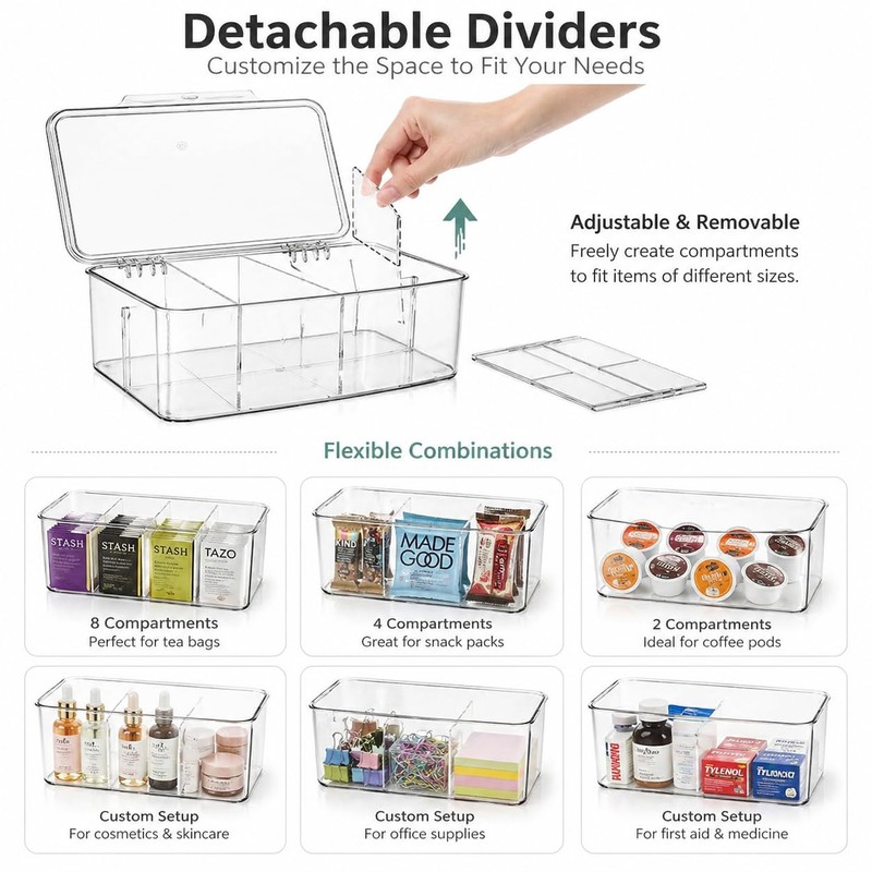 Tea Bag Organizer - Clear Acrylic Tea Storage Box with