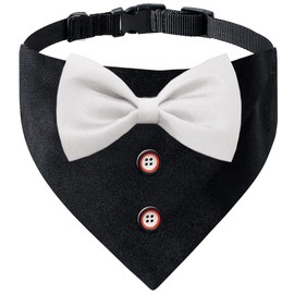 Dog Cat Tuxedo and Bandana, Formal Dog Wedding Bandana Collar with Bow Tie, Adjustable Dog Formal Outfit Pet Suit for Small Medium Dogs Cats Pets(Black/White, X-Large)