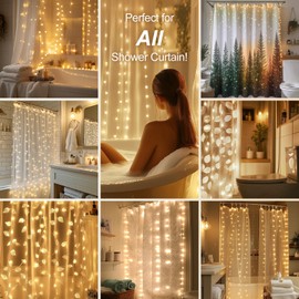 HOLITS Fairy Lights for Shower Curtains, Waterproof String Lights for 72 x 72 Inches Shower Curtains Battery Operated Warm White Curtain Lights for Bathroom, 180 LEDs Indoor Outdoor Decor (NO CURTAIN)