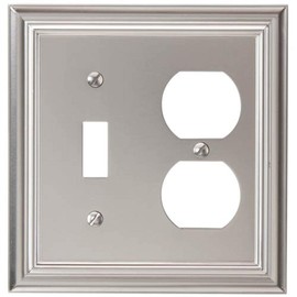 Amerelle Continental Single Toggle/Single Duplex Cast Metal Wallplate in Satin Nickel