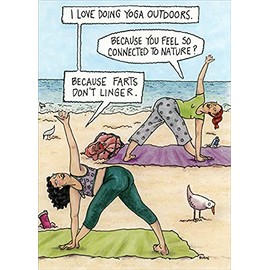 Oatmeal Studios Doing Yoga Outdoors : Women on Beach Humorous/Funny Birthday Card