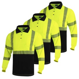VENDACE 3 Pack Hi Vis Safety Reflective Long Sleeve Polo Shirts for Men ANSI Class 3 High Visibility Construction Work T Shirts(Yellow,M)